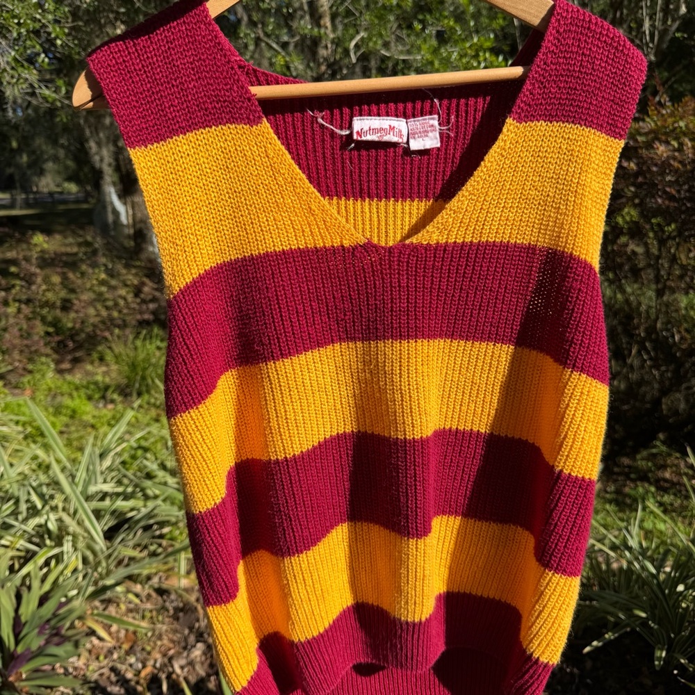 Vintage Red and Yellow Striped Knit Vest